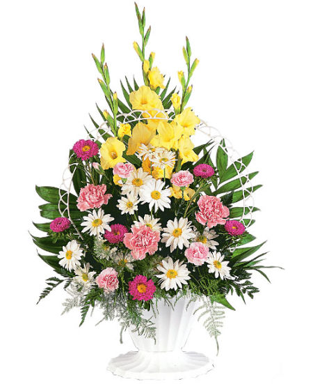 Emerald Garden Basket Funeral Flower Arrangements for the Home or Funeral Service by FTD and Teleflora florists.