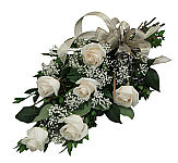 An elegant bouquet of six white or off white long stem roses for expressing sympathy during a time of loss. Same day delivery across Canada.