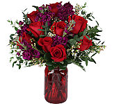 Romantic red roses and purple stock for Valentine's Day. Canada wide delivery.