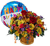 Fantastic happy birthday party flower arrangement by Canada Flowers. Original, florist designed flowers for same day delivery across Canada.