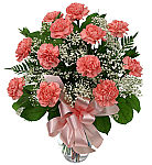 Send 12 pink carnations for a birthday present and watch the smiles grow. Long lasting, fresh and beautiful flowers by Canada Flowers.