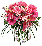 Give this Canada Flowers original arrangement of dramatic vivid blooms in shades of pink and burgundy. An excellent choice for celebrating her special birthday. Canada deliveries same day.