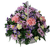 Send your best salutations with this floral basket in stunning pastels, featuring daisies, mini carnations, carnations and asters. An affordable, easy-to-give gift for any occasion.