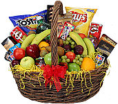 Premium fruit and snack basket overflowing with popular fruits and snacking items. This basket will definitely show them you are thinking about them!
