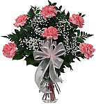 Send your happiness and congratulations with this pretty arrangement of pink carnations with baby's breath. Same day flower delivery in Canada.