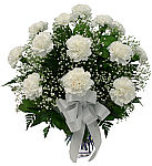 Give a gift of white carnations representing purity and innocence for celebrating the birth of a newborn baby. Same day delivery available in most cities across Canada.