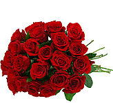 Wrapped bouquet of two dozen long stem red roses. Same day flower delivery across Canada with Canada Flowers.