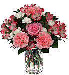 Say thank you with this pretty gift of pink and white blooms in a glass vase. Same day flower delivery across Canada.