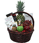 Handsome gourmet fruit basket, perfect for holiday gift giving across Canada.