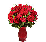 Give her a beautiful FTD® vase arrangement of red roses paired with rec carnations and fuchsia minature carnations. Same day flower delivery across Canada.
