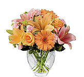 The FTD® Brighten Your Day™ Bouquet a pretty vase of oranges and pinks for anytime.