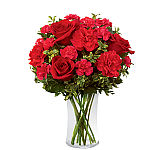 Send a beautiful FTD® vase arrangement of red roses paired with red carnations and fuchsia miniature carnations for birthday gift giving. Same day flower delivery across Canada.