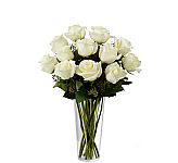 Express your sincere condolences with this beautiful bouquet of one dozen white roses with seeded eucalyptus, arranged in a glass vase. Trust Canada Flowers with your floral expressions of sympathy.