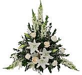 Fondest Memories is a Canada Flowers Original funeral gift for same day delivery across Canada. White flowers traditionally arranged in a handled basket.
