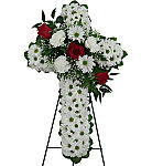 Blessed Peace is a beautiful white and red floral cross for the funeral home, mortuary or church service. Available across Canada with Canada Flowers.