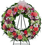 Uplifting Circle of Life funeral wreath. Available for next day delivery to most cities across Canada.
