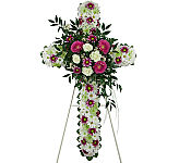Ever Blessed is a beautiful white and pink floral cross for the funeral home, mortuary or church service. Available across Canada with Canada Flowers.