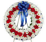 Freedom is a beautiful white and red floral wreath for the funeral home, mortuary or church service. Available across Canada with Canada Flowers.