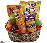 Basket of assorted fruit plus snacks like chips, nachos and dip. A great gift for the office or the home. Next day delivery across Canada.
