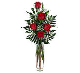 Choose from one to thirty six long stemmed red roses, florist arranged in a glass vase with greens and baby's breath, and hand delivered across Canada.