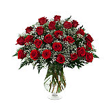 Choose from one to thirty six long stemmed red roses, florist arranged in a glass vase with greens and baby's breath, and hand delivered across Canada.