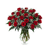 Choose from one to thirty six long stemmed red roses, florist arranged in a glass vase with greens and baby's breath, and hand delivered across Canada.