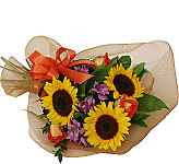Fresh cut flower bouquet with sunflowers, roses and alstroemeria. Same day delivery across Canada.