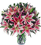 Express sympathy with our Canada Flowers arrangement of stargazer lilies with fern and delicate pink complementary flowers.