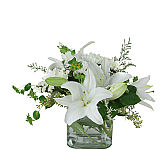 For Your Loss is a simple expression of your sympathies reflected in all white flowers arranged in a glass vase. An affordable and thoughtful sympathy gift.