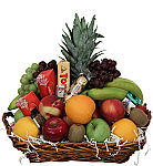 Popular sympathy fruit and chocolates gourmet gift basket by Canada Flowers. Featuring next day delivery to many towns and cities across Canada.