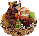 Sympathy fruit basket with added cookies and teas for next day delivery across Canada. Choose Canada Flowers for secure, reliable gift delivery services.