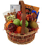 Send this fruit and treats sympathy gift basket filled with delicious fruits and tasty snacks for sympathy gift giving.