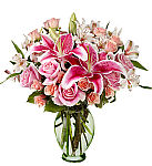 Beautiful stargazer lilies with roses. A romantic birthday gift for her. Canada Flowers is Canada's National Florist.
