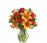 Teleflora's Fiery Lily and Rose Bouquet