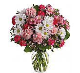 Express your thoughts and prayers with a pretty vase arrangement of pink and white flowers.