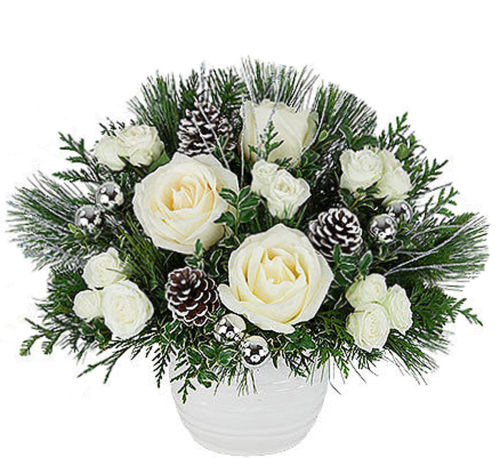 Beaux r'eves: christmas floral arrangements White Rose Christmas Gift #CH26AA · Christmas Flower Arrangements · Canada Flowers.ca