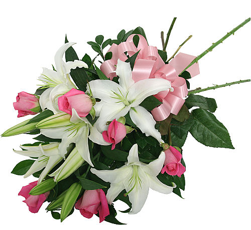 White Lilies & Pink Roses