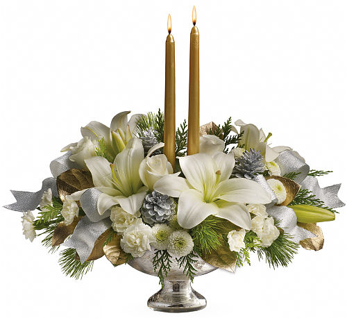 Teleflora's Silver And Gold Centerpiece