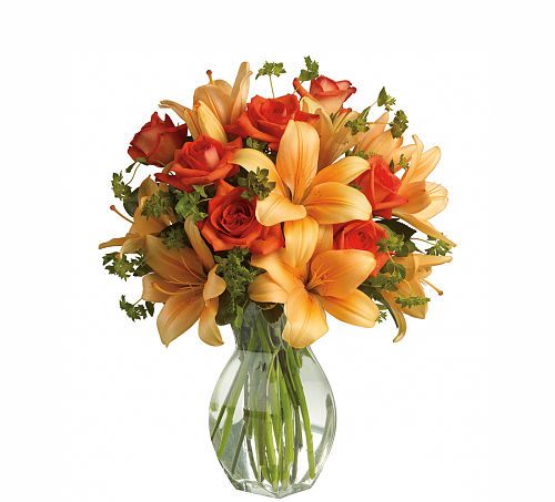 Teleflora's Fiery Lily and Rose Bouquet